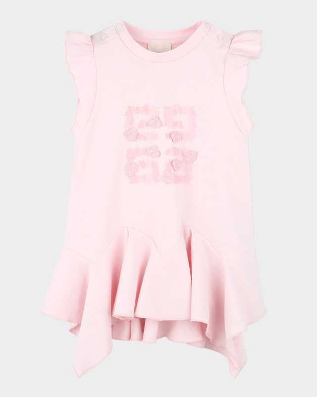 Girl's Flounce Dress W/ 4G Floral Appliques, Size 12M-3